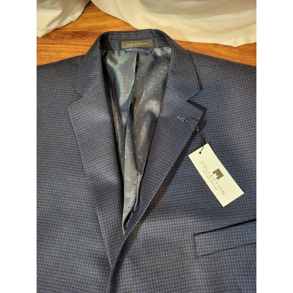 Collection by Michael Strahan Suit Jacket Coat Blazer 48R Blue Houndstooth - Picture 3 of 7
